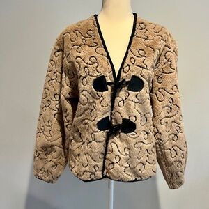 Anthropologie Pilcro Tan Embroidered Soft Faux Fur Jacket